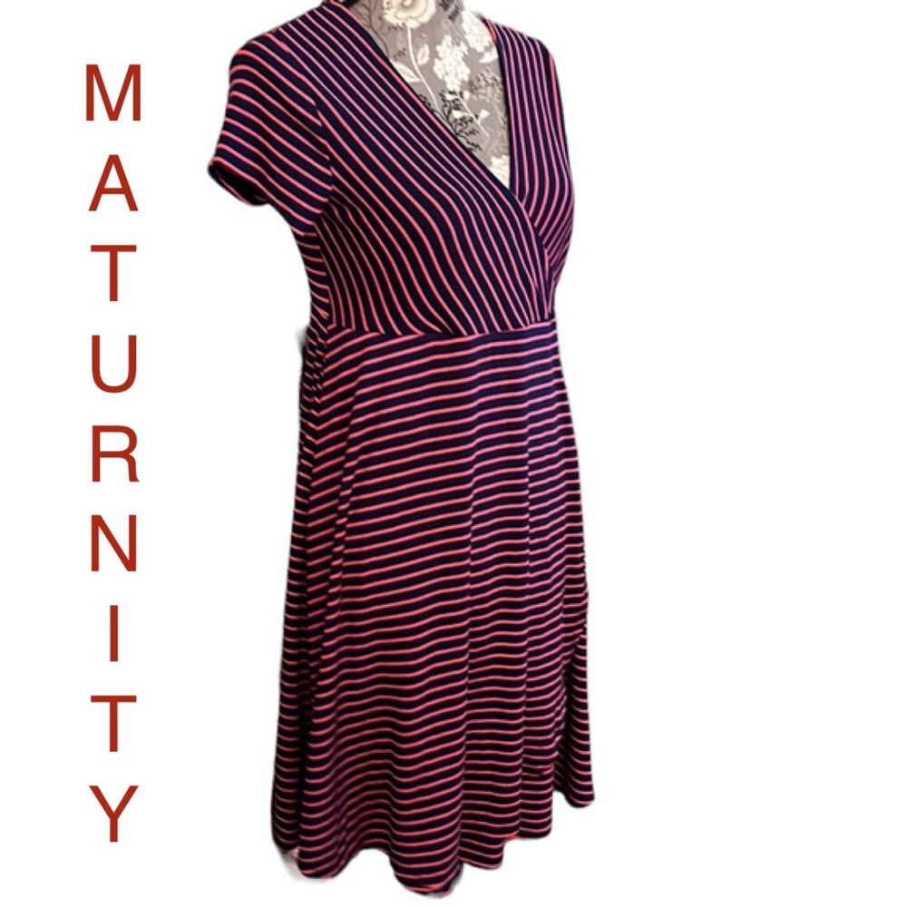 🛍️# 958 NWT Motherhood Maternity Faux Wrap Dress Striped